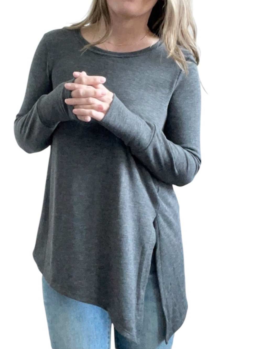 MICHAEL STARS Primrose Asymmetrical long sleeve top in Charcoal Gray size XS